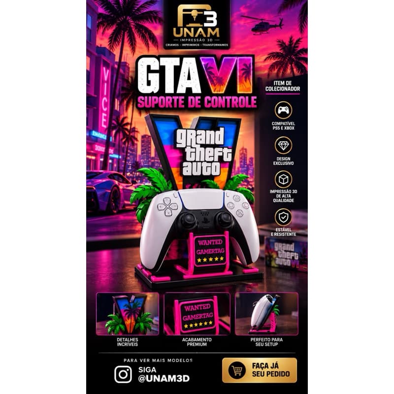 Porta Console Vídeo Game Play Station GTA6 gta 6 Porta Controle Jogo