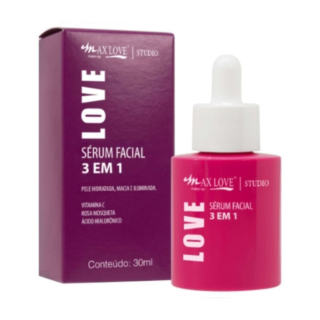 Sérum Facial Skincare 3 em 1 Max Love 30ml Vitamina C - Ácido Hialurônico - Rosa Mosqueta