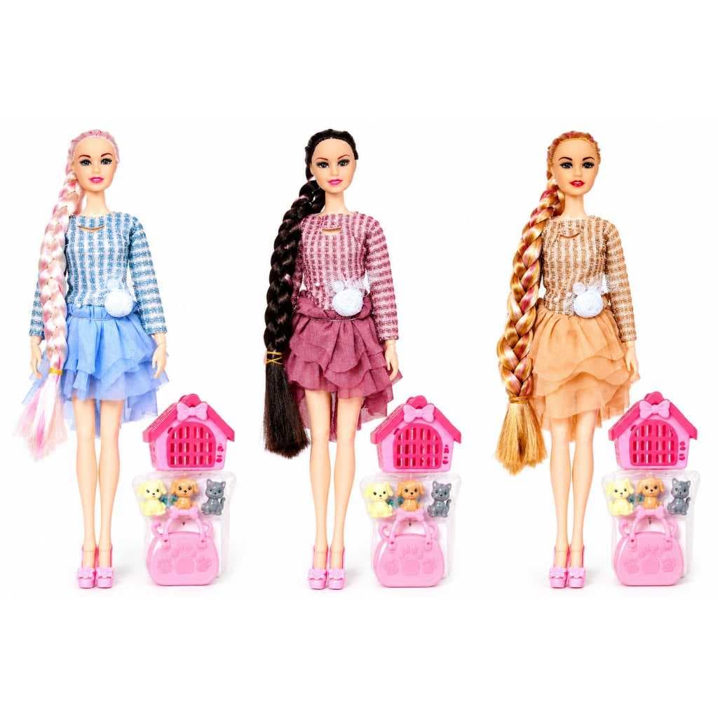 Boneca com Trança Longa Roupa Elegante Acessórios para Pet Brinquedo Infantil Articulada preço bom