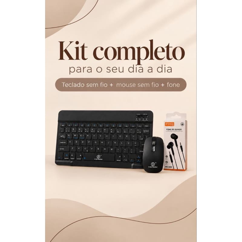 Kit Teclado Sem Fio + Mouse Sem Fio + Fone de Ouvido