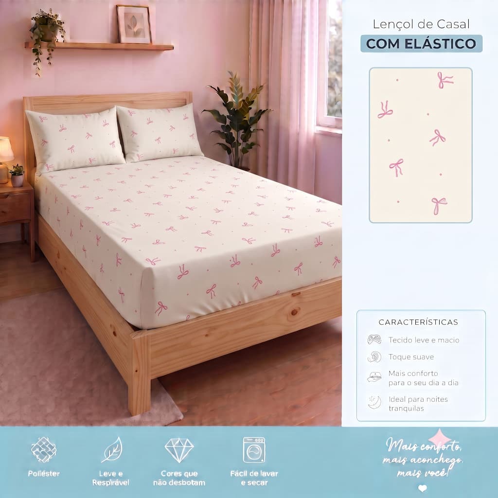 Jogo de Lençol e Fronha Casal Padrão ou Queen 3 Peças Com Elástico Diversas Estampas Microfibra Macio Suave Cama Casal