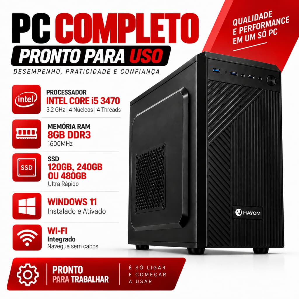 Computador PC Intel Core I5 3470 8GB 16GB DDR3 SSD 120GB 240GB 480GB Windows 11 WiFi Desktop