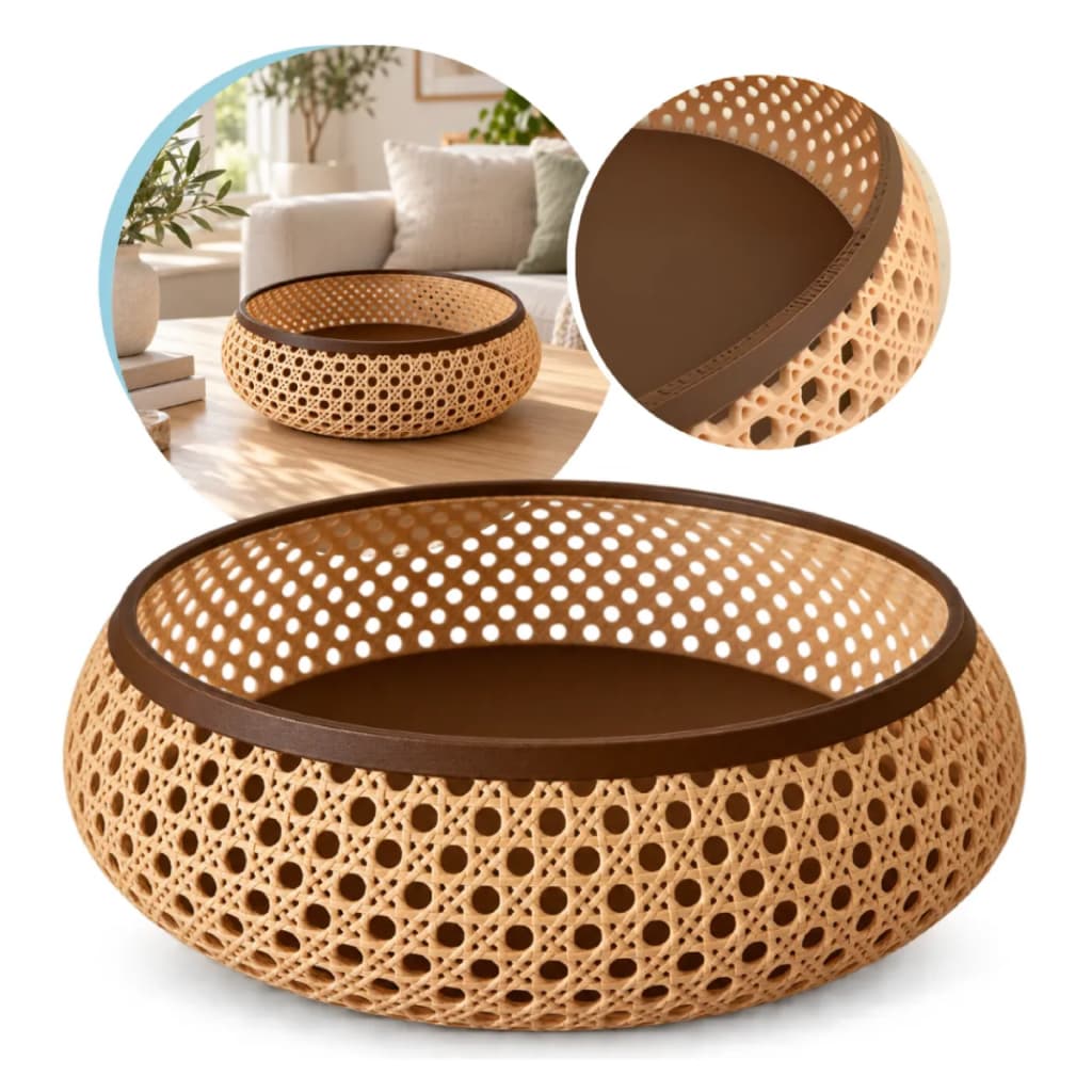 Cesto Organizador Rattan Redondo Bowl Decorativo Porta Treco para Sala Quarto Banheiro