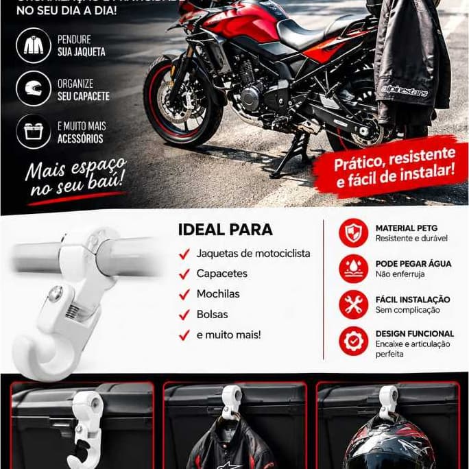 Diniz acessórios + suporte , cores variadas Acessório para sua moto não deixe seu capacete ou sua jaqueta no chão use-o