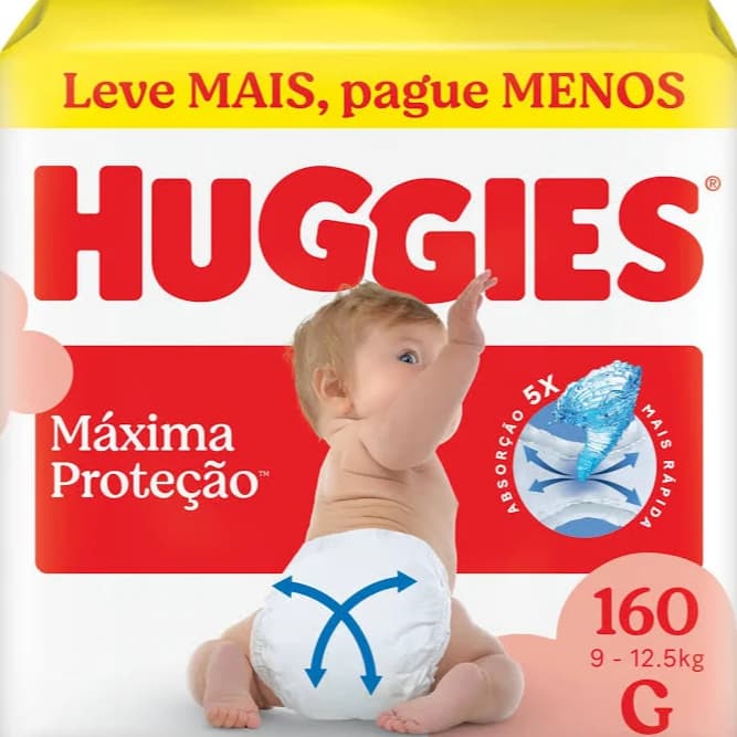 Fralda Descartável Huggies Máxima Proteção Tamanho G 160 unidades