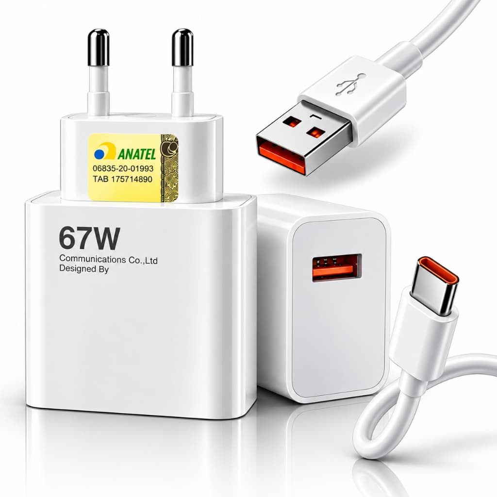 Carregador 67w Super Turbo Fonte+Cabo Tipo C Branco Compatível Xiaomi Redmi Poco Mi Celular Smartphone Tomada Parede