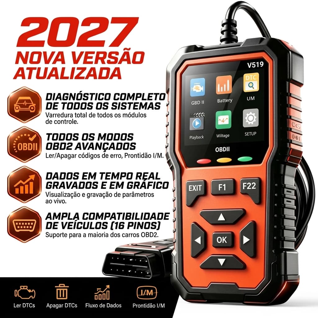 Scanner Obd2 automotivo português escanêr de carro profissional leitor de erros e falhas apaga luzes painel