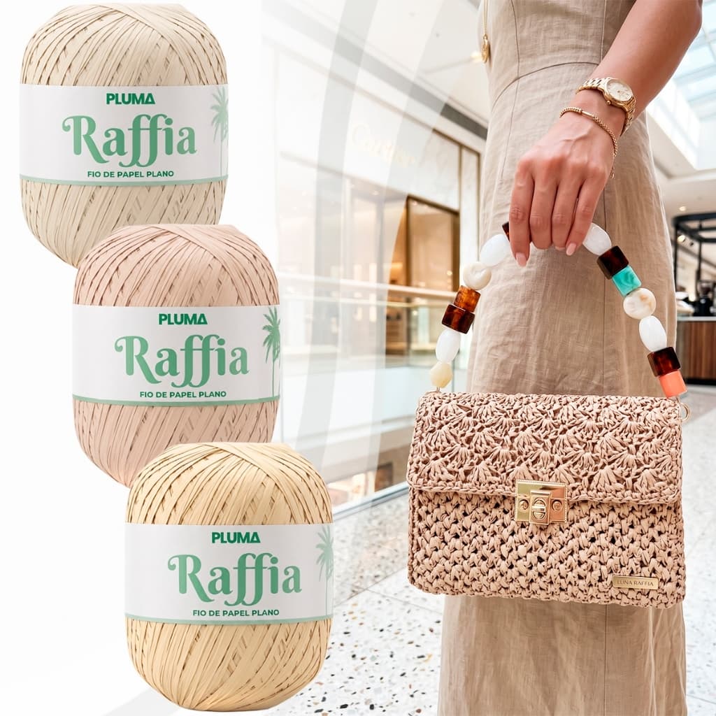 Kit 2 Fios de Ráfia Papel Barbante Linha Ideal Para Crochê Bolsas Decoração 300m Cada Durável Pluma