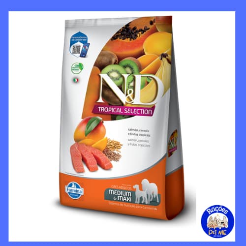 Ração 10,1kg N&D Tropical Selection Cães Adultos Porte Médio e Grande Sabor Salmão