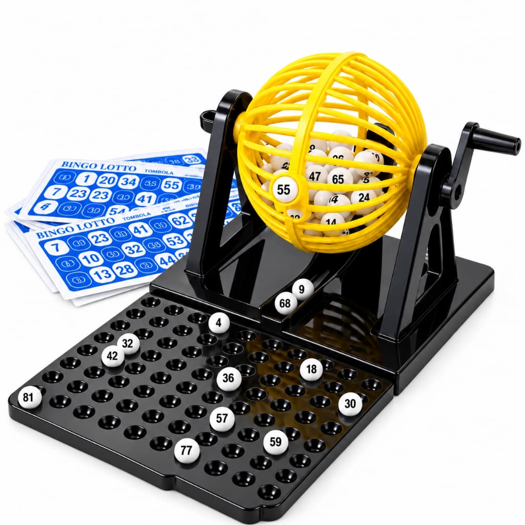 Jogo de Bingo com Globo Sorteador Manual 90 Números e 12 Cartelas para Família e Amigos