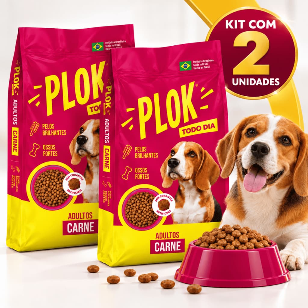 Kit Ração Plok Todo Dia 7kg 15kg Sabor Carne para Cães Cachorros Adultos 21% de Proteína Promoção!!!