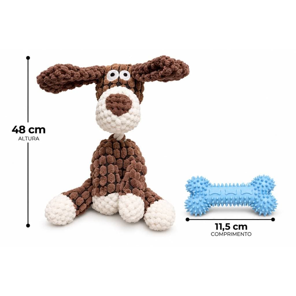 KIT COM 2 BRINQUEDOS PARA CACHORRO Diversão em dobro para o seu pet. O kit acompanha dois brinquedos de pelúcia em taman