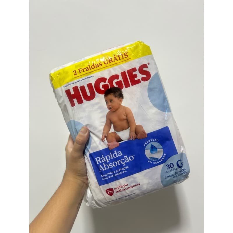 FRALDA HUGGIES AZUL – RÁPIDA ABSORÇÃO | TAMANHO G | 30 UNIDADES