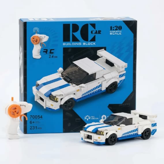 Carrinho Montar E Desmontar Lego 231 Peças Com Controle Remoto RC Estilo Blocos Azul Branco