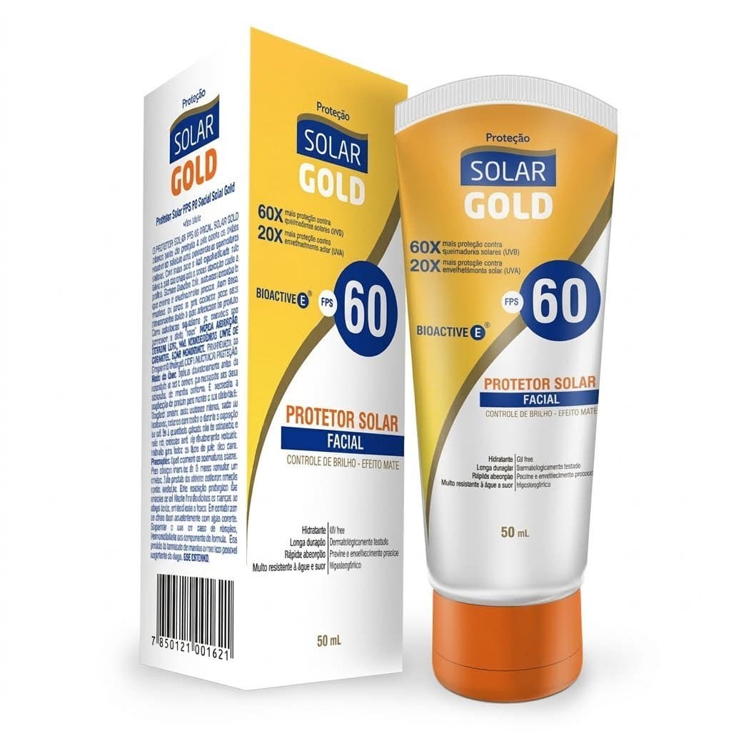 Protetor Solar Facial FPS 60 Toque Seco Proteção Diária 50ml Solar Gold