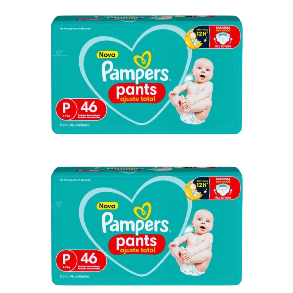 Fralda Descartável Infantil Pants Pampers Ajuste Total P Pacote com 46 Unidades