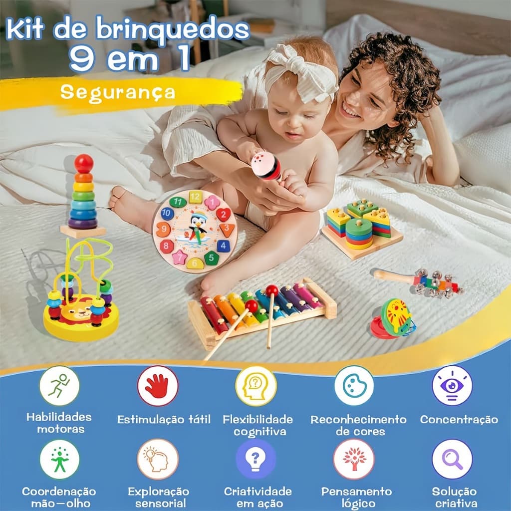Brastoy Conjunto de brinquedos educativos de madeira para a primeira infância, brinquedo educativo multifuncional