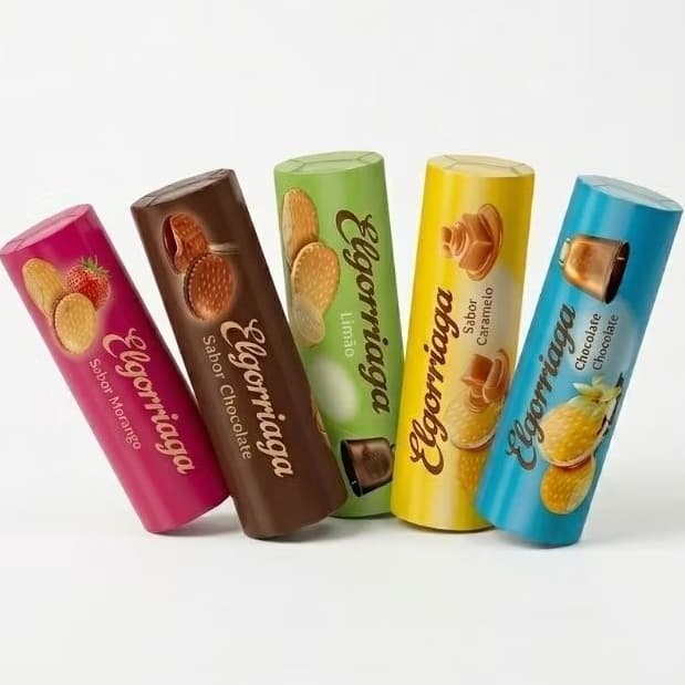 Biscoito Recheado Elgorriaga  Chocolate morango baunilha e coco Importado Bolacha Wafer Rolinho 500g