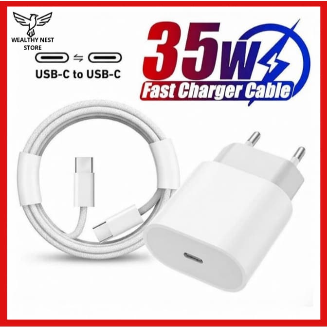 Fonte Carregador 35W Turbo USB-C para iPhone 11 12 13 14 15 16 17 Pro Max Tipo-C Carregamento Rápido
