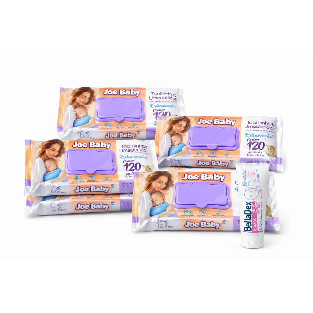 600 Lenços Umedecidos Joe (5un x 120 Fls) + 1 Pomadas De Assadura BellaDex 60g