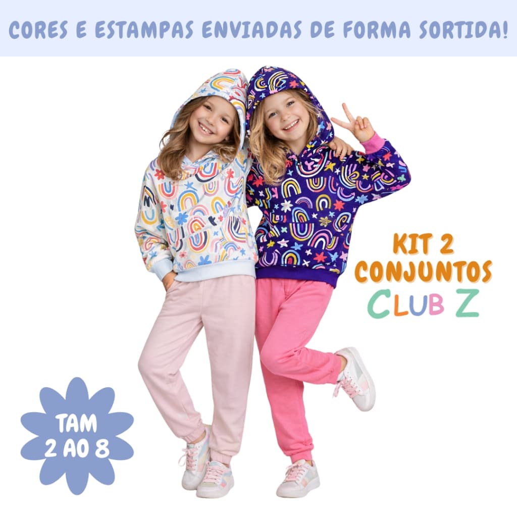 Conjunto  Moletom peluciado. Kit Casaco com Capuz e Calça em Moletom peluciado, Menina - Clubz - Ref. 8169