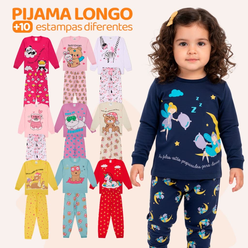 Kit Sortido 4 ou 10 Peças Pijama Manga Longa Bebê Menina Infantil Feminino Roupa de Dormir Algodão Quentinho Inverno