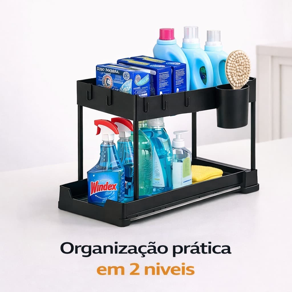 Organizador Multiuso 2 Níveis Gaveta Deslizante Cozinha Pia Luxo organizador de armario