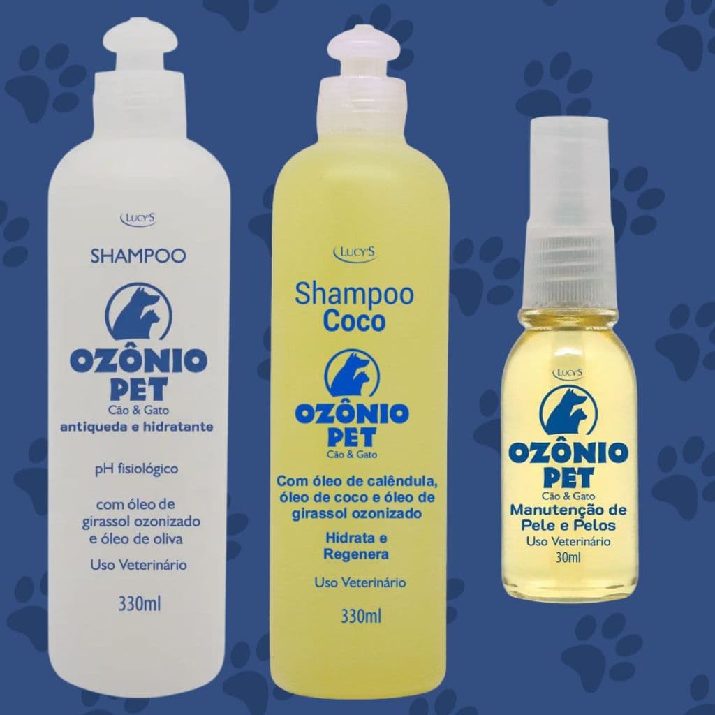 Kit de shampoo e óleo de ozônio para pet cães e gatos hidratação, manutenção da pele e pelos