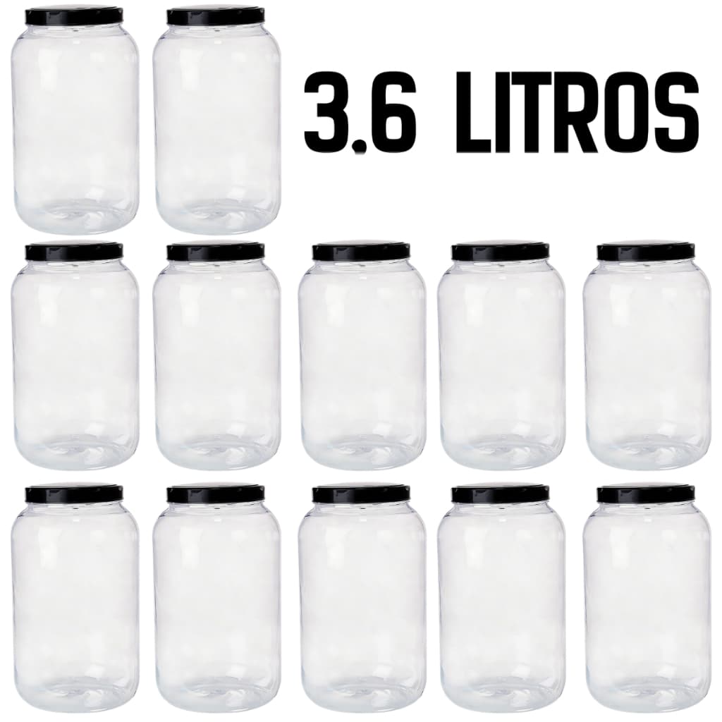 Kit 12 Potes 3,6 Litros Grande Organizador Multiuso Tampa com Rosca Cozinha Mantimentos