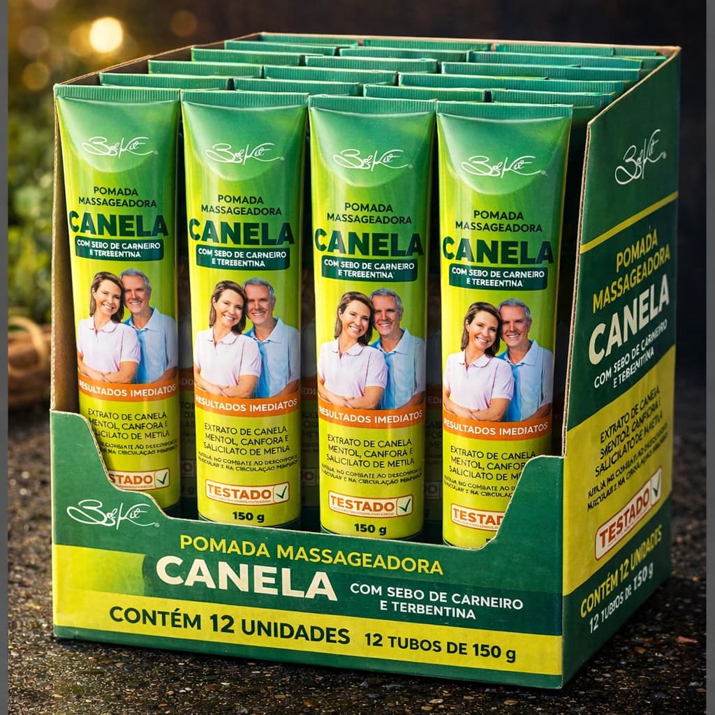 Kit 12 Pomadas Massageadora Canela de Velho 150g Dor Alívio Fadiga Muscular Circulação Periférica