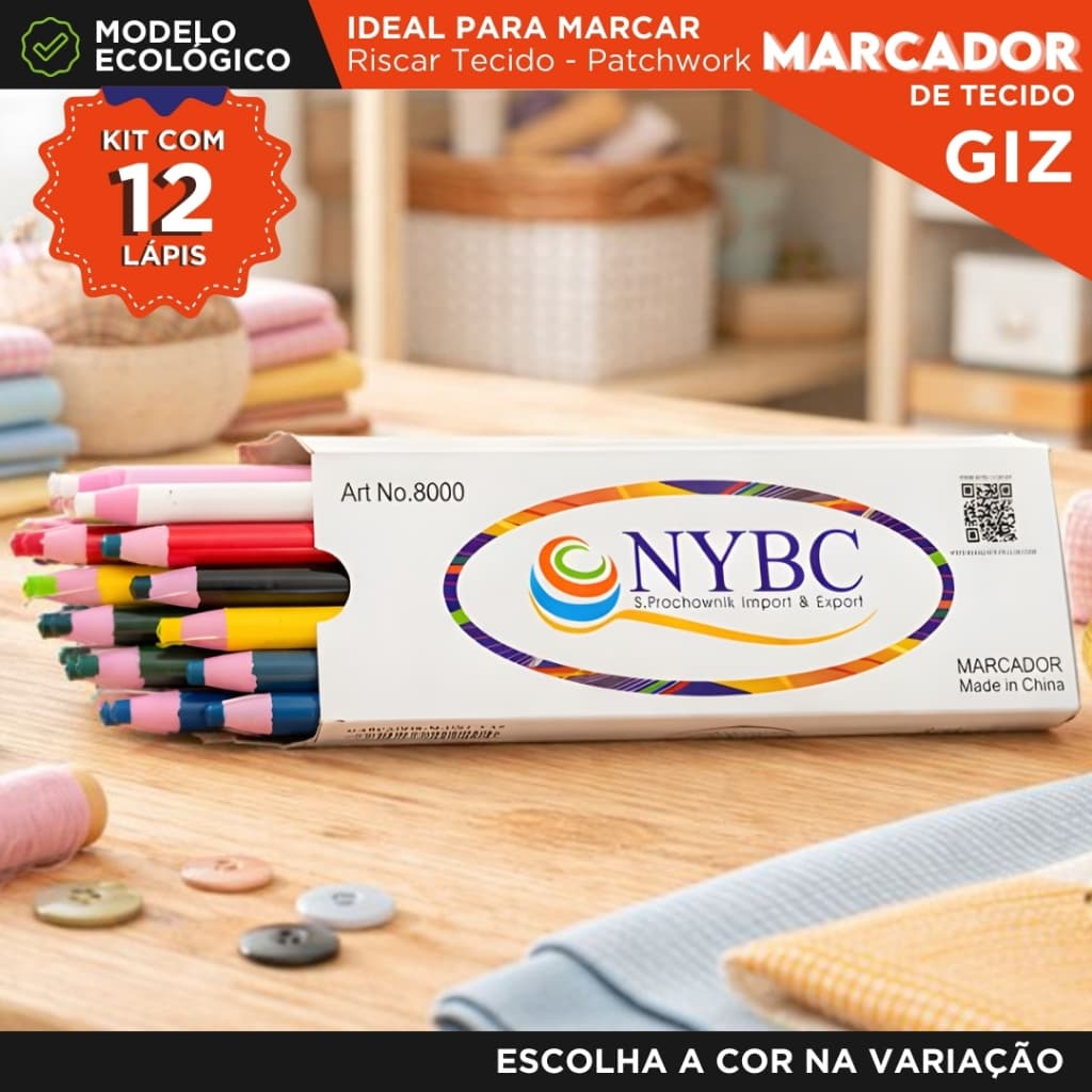 Kit Marcador de Tecido - 12 Lápis - Costura Patchwork - Modelagem - Risco Apagável Alta Precisão -MN