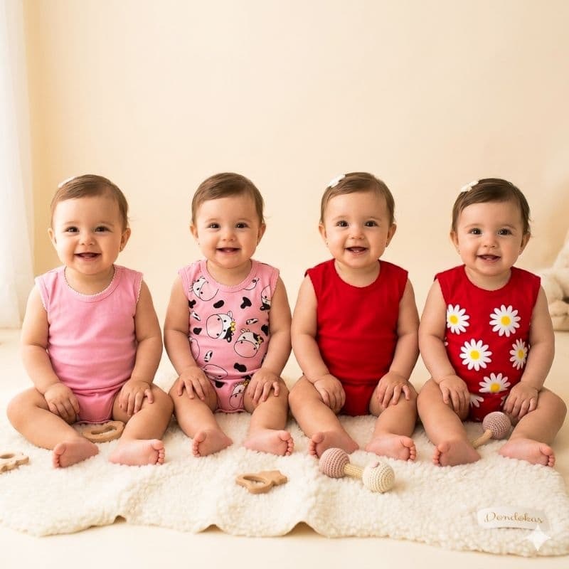 kit 4 Body Bebe Menina Regatinha Algodão Roupa de Bebe Veste até 12 Meses Bory Bebe Bore M G GG
