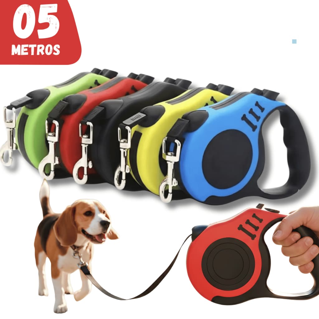 Coleira Guia Retrátil 3/5 Metros Pets Cães e Gatos Resistente Trava Aço Segurança Cachorro Dogs 12kg