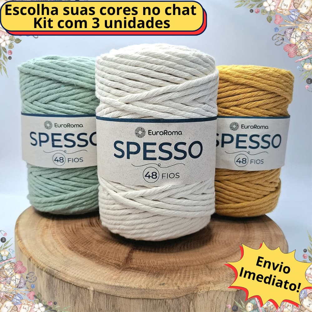 Kit 3 Barbante Spesso 48 Fios 1Kg 127m Euroroma grosso para Crochê Tricô e Macramê