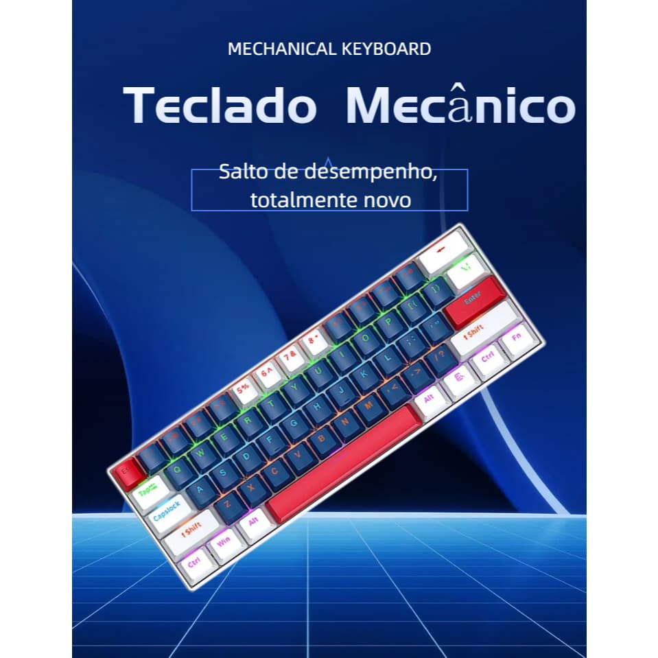 Teclado mecânico T60 com troca a quente RGB luz mista 61teclas duas cores, switch azul