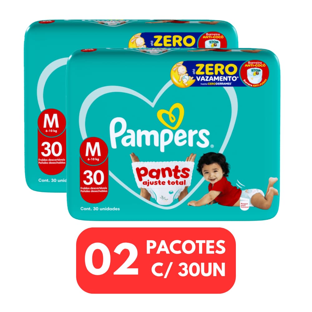 Kit 2 Fraldas Pampers Pants Ajuste Total Tamanho M 30 Unidades