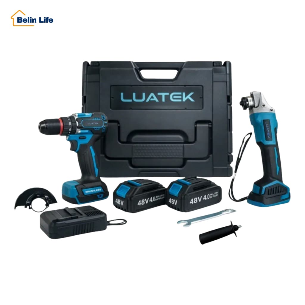 Kit Combo 2 em 1 Luatek 48V Parafusadeira Esmerilhadeira Sem Fio 2 Baterias Brushless Luatek LWJ-297