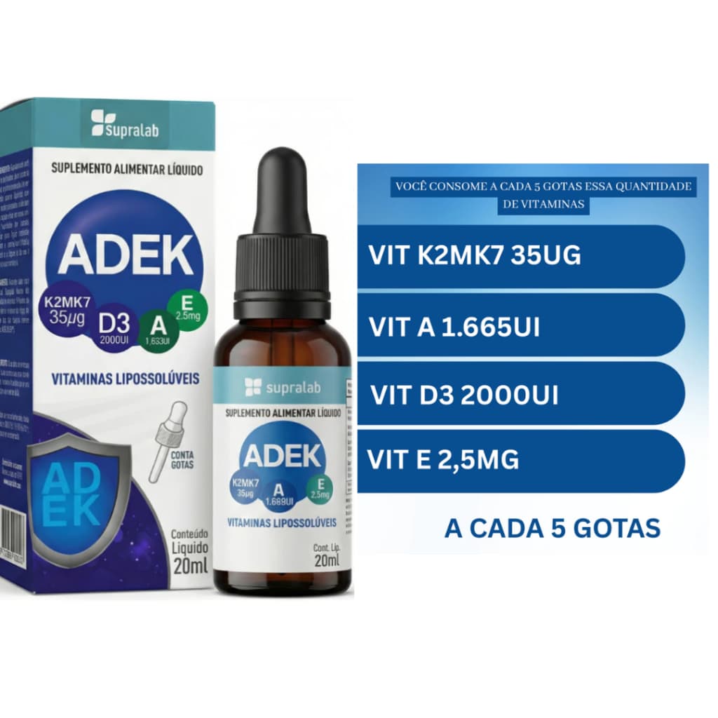 Vitamina ADEK Vitamina K2 + Vitamina A Vitamina D3 2000ui Vitamina E  20 ml  1 frasco gotas KADE