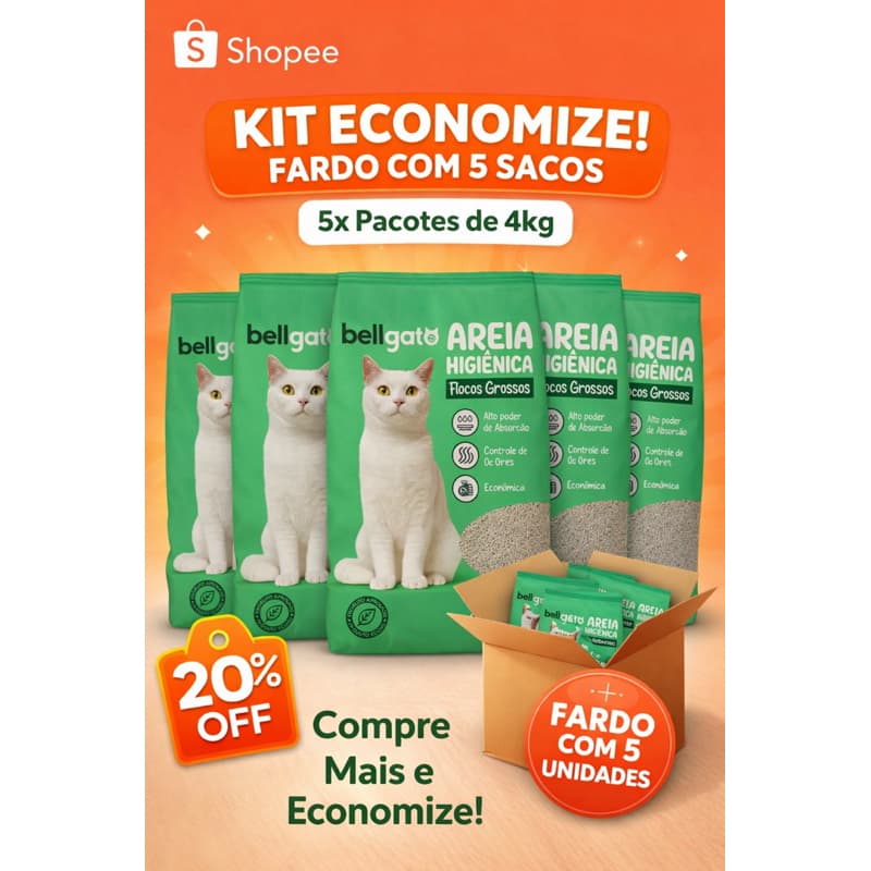Areia Sanitária Bellgato 20kg | Kit 5un SUPER PREMIUM Anti Odor