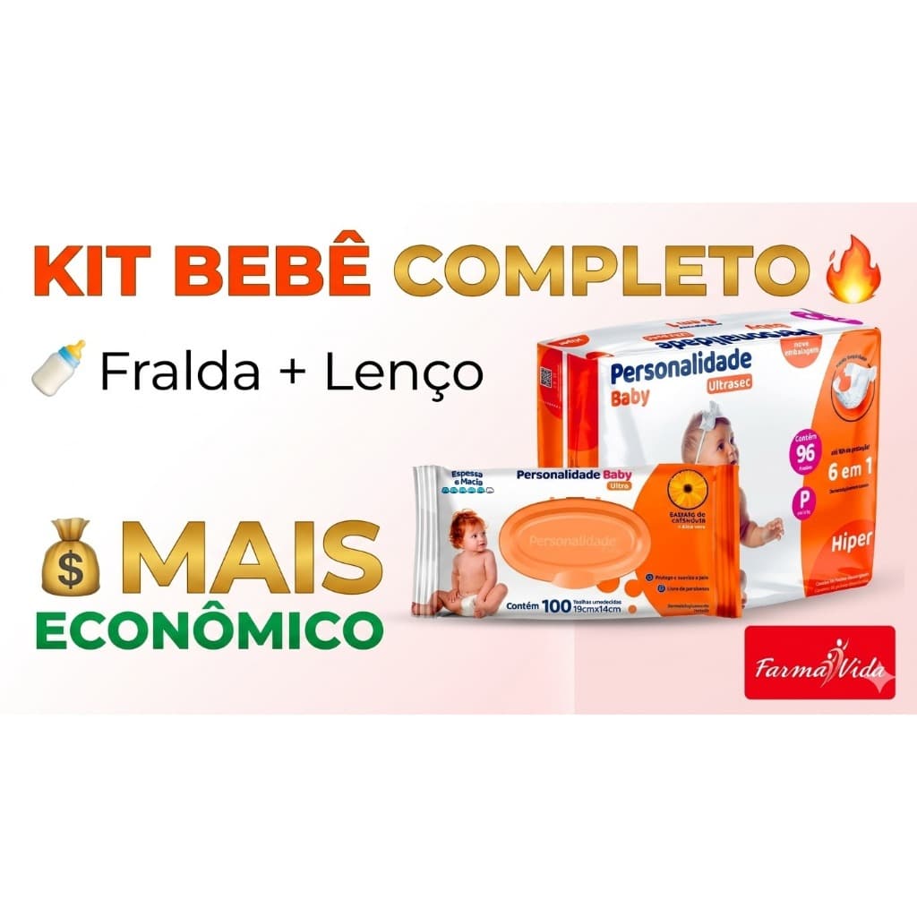 Fralda Descartável Infantil Personalidade Ultra Sec + Lenço 100un | Kit Econômico Bebê Completo