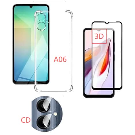 Kit Capa Transparente + Película 3D de Vidro  Compatível Com Samsung A06 + Câmera