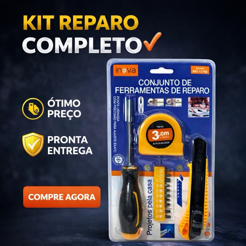 Kit de Ferramentas Completo 4 Peças 🔧 Trena 3m + Estilete + Pontas + Chave