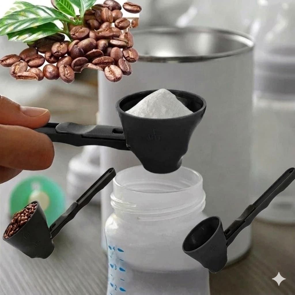 Kit com 2 Colheres Scoop Dosador Funil 2 em 1 - Ideal para leite em pó, café, whey, temperos, farinha