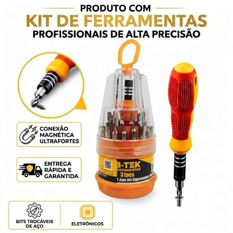 Kit Chave de Precisão 31 em 1 Fenda e Phillips Ideal para pequenos reparos em casa e eletrônicos