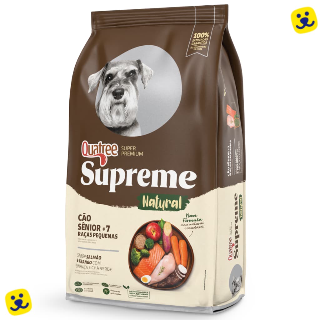 Ração Quatree Supreme Natural Cachorro Sênior 7+ Ração Raças Pequenas Salmão e Frango 10,1Kg Cães
