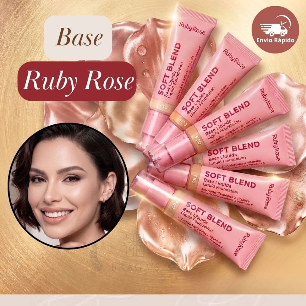 Base Liquida Soft Blend Ruby Rose Cobertura Média Todos Tipos de Pele Embalagem Pump