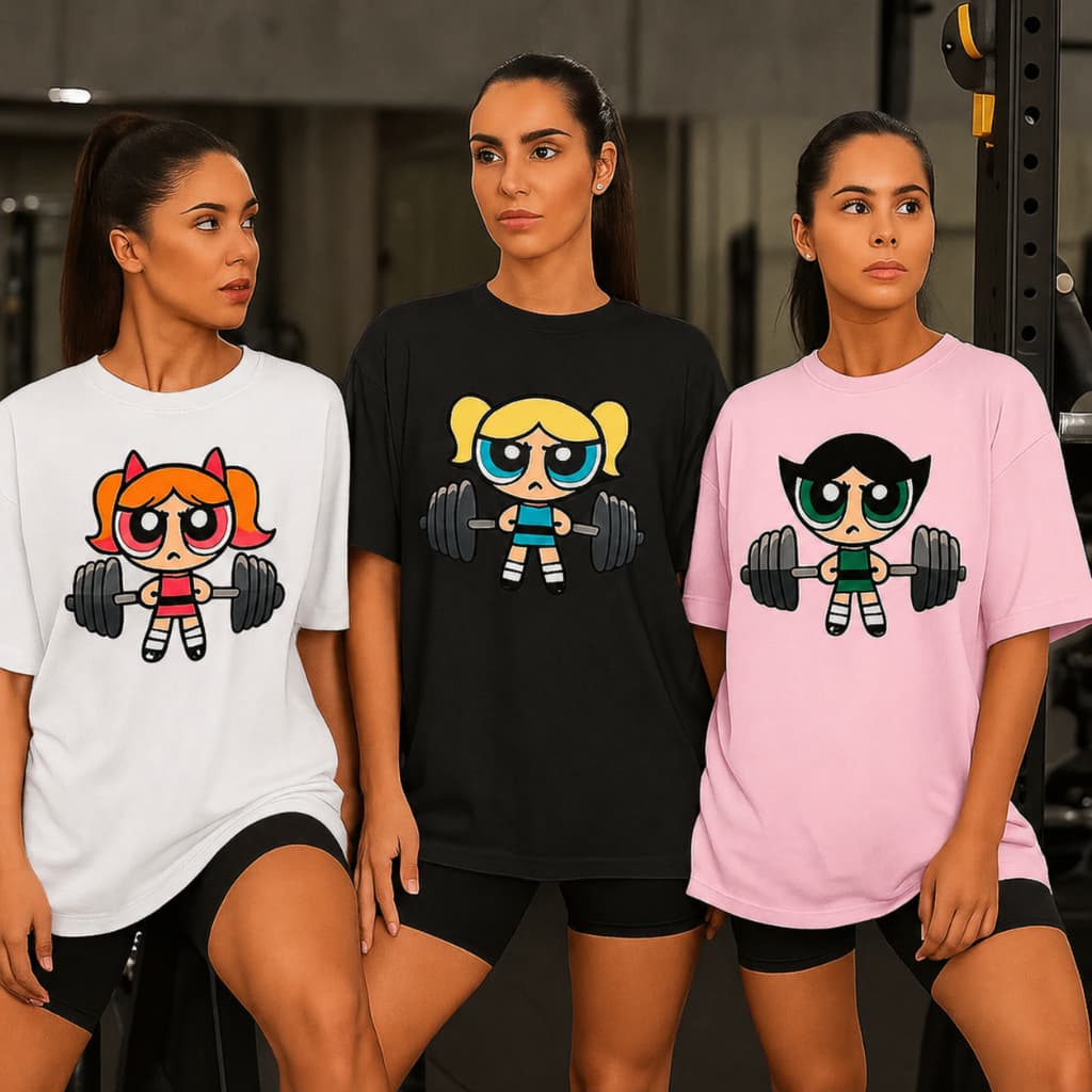 KIT 3 Camisetas ou 1 Blusão Feminino Roupa de Academia Fitness Meninas Super Poderosas Camisa Treino