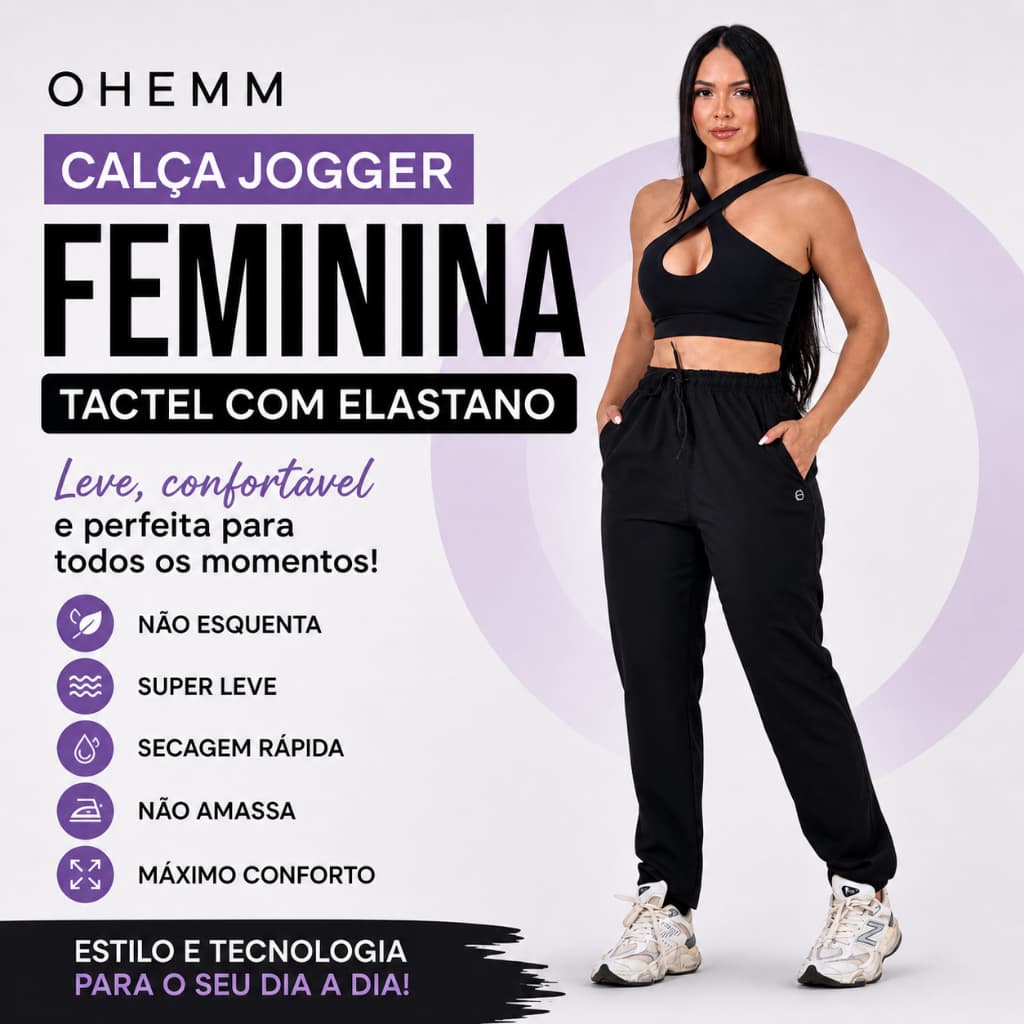Calça Feminina Jogger Em Tactel Com Elastano Bolsos E Cordão