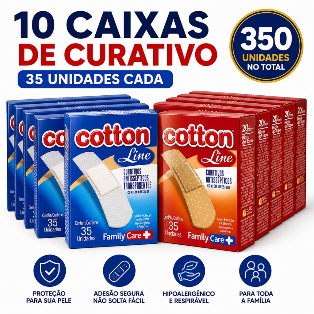 KIT 10 CAIXAS DE CURATIVO BAND-AID FAMILY CARE C/35 UNID CADA ALTA PROTEÇÃO E FIXAÇÃO PRONTA ENTREGA