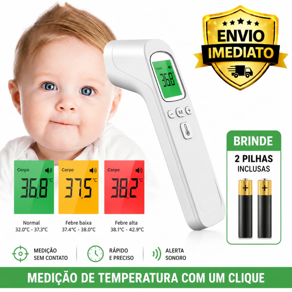 Termômetro Digital Infravermelho Sem Contato Testa LCD Medidor de Febre Adulto Bebê Infantil Rápido e Preciso